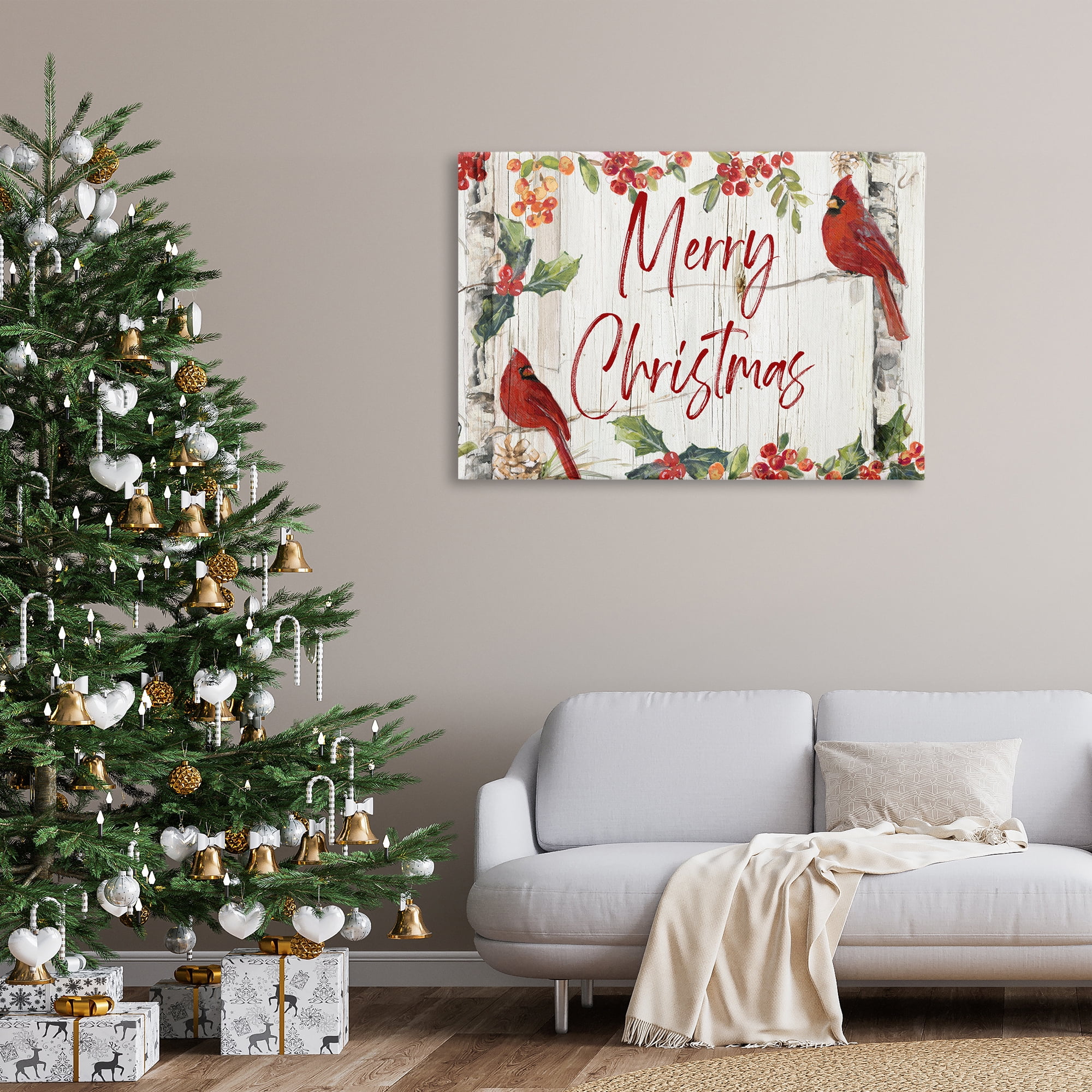 Stupell Industries Christmas & Cardinal Birds Holiday Painting Gallery Wrapped Canvas Art Prints Wall Art, 45 x 30