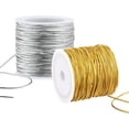 thumbnail image 1 of GFDYREE 2 Rolls Metallic Elastic Cords Stretch Cord Ribbon Metallic Tinsel Cord Rope for Craft Making Gift Wrapping, 1 mm 55 Yards (Gold and Silver), 1 of 7