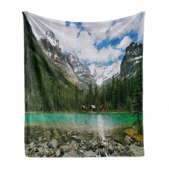 Landscape Soft Flannel Fleece Throw Blanket, Canada Ohara Lake Yoho National Park with Mountains Nature Scenery Art Photo, Cozy Plush for Indoor and Outdoor Use, 70" x 90", Multicolor, by Ambesonne