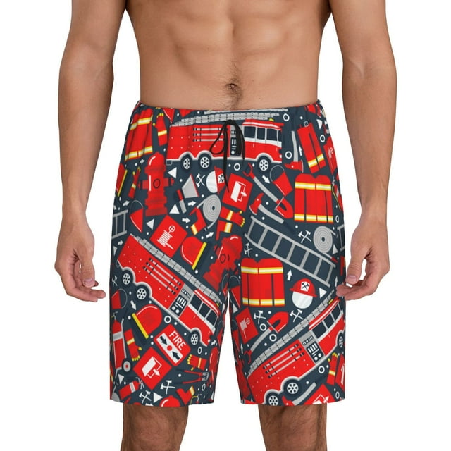 Balery Fire Sign Pantalones cortos de pijama de punto de algodón para hombre con cinturilla y bolsillos-4X-Large