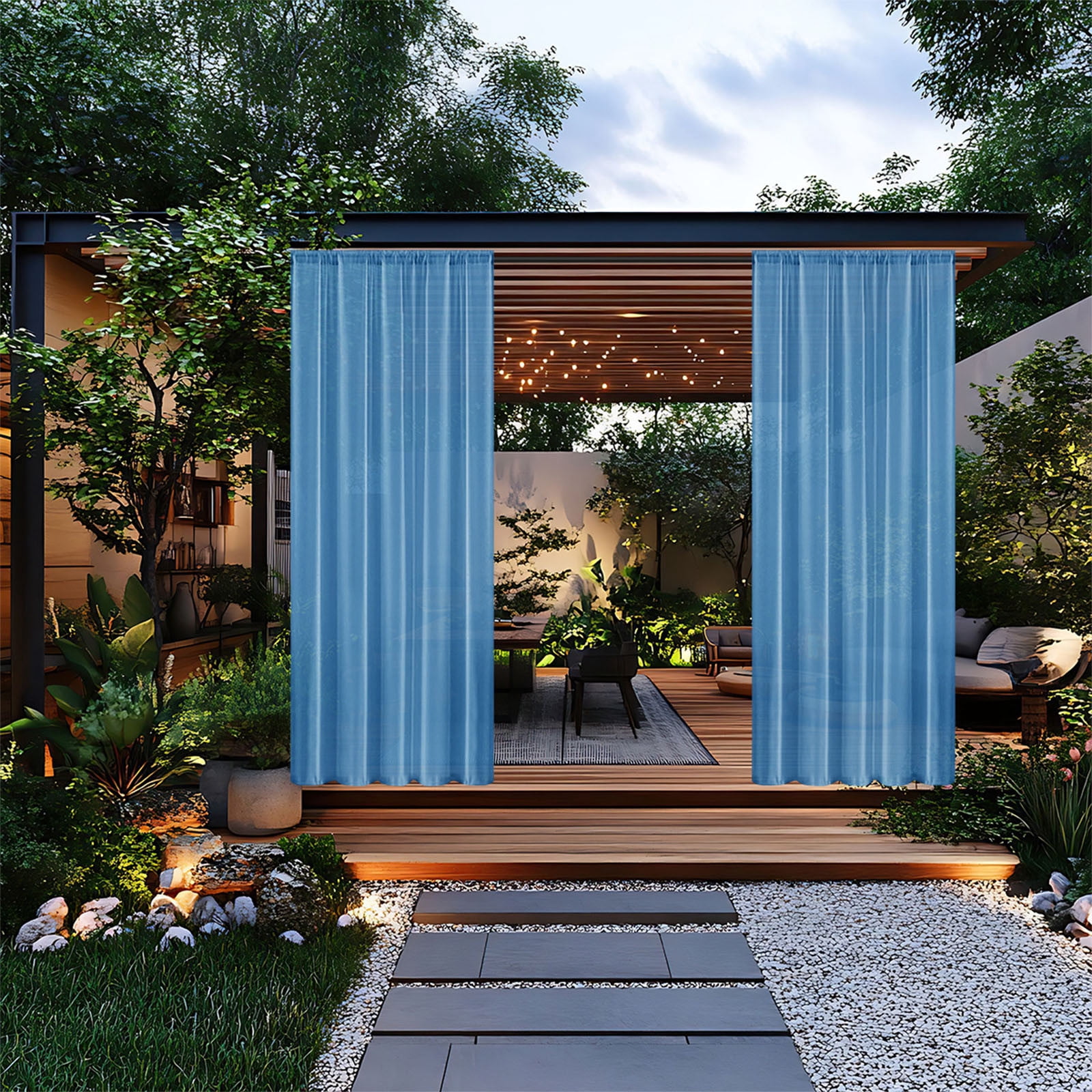5pcs Outdoor Curtains for Patio Waterproof Weatherproof, UV and Fade Resistant Outside Curtains for Gazebo, Front Porch, Pergola, Sun Blocking Privacy Curtain