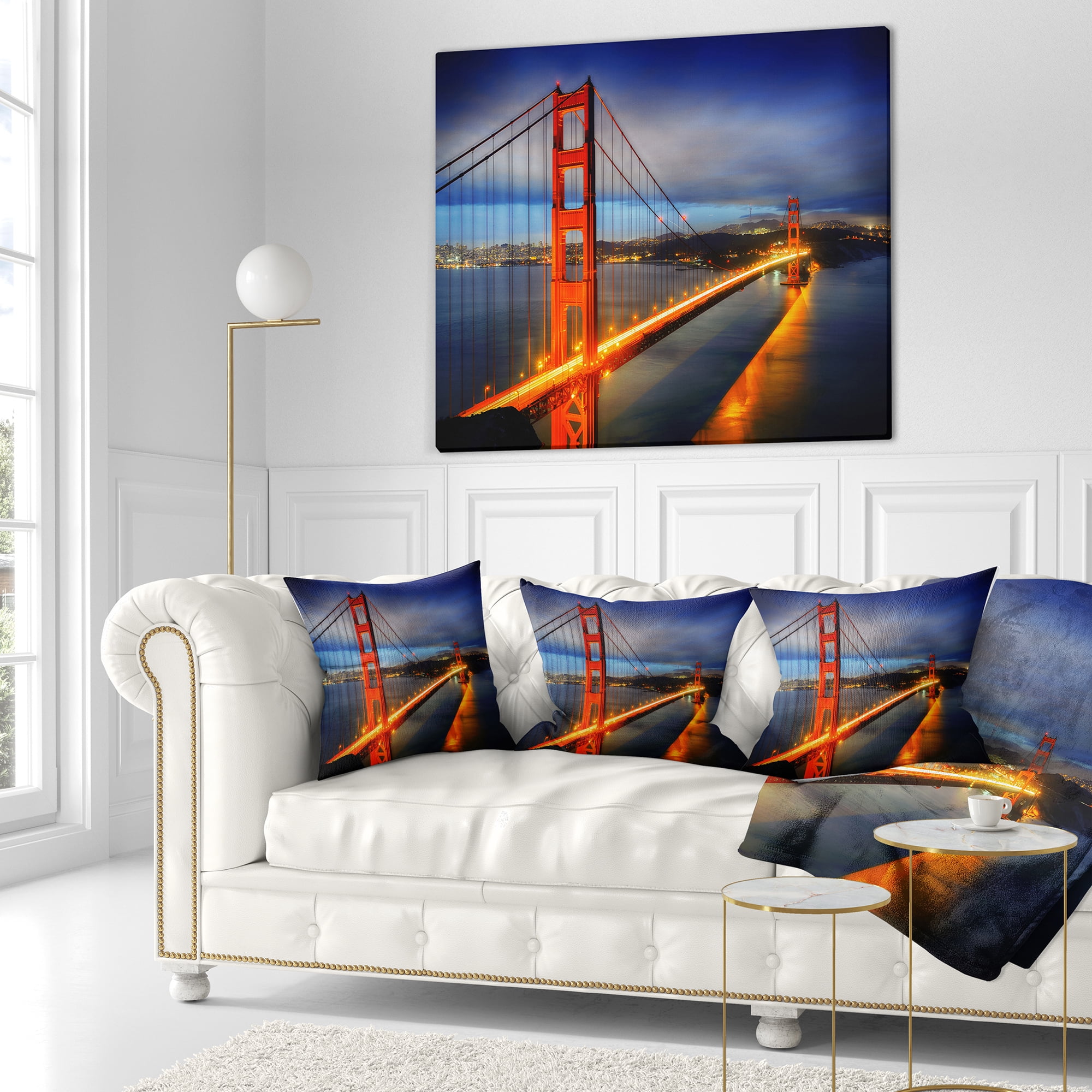 Designart Golden Gate Bridge - Landscape Photography Throw Pillow - 16x16