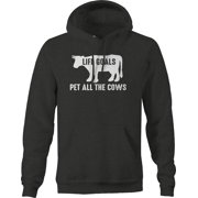 Life Goals Pet all the Cows Moo Farm Animals Pullover Hoodie Medium Dark Grey