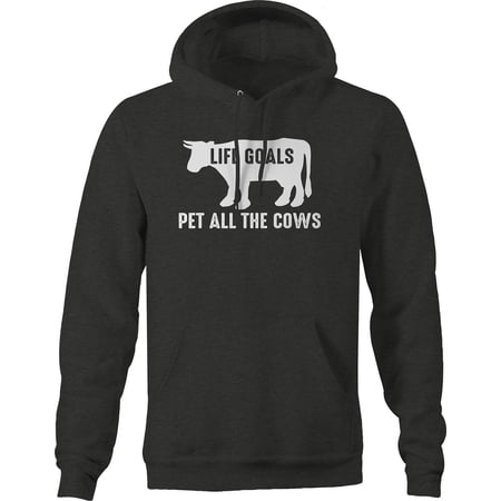 Life Goals Pet all the Cows Moo Farm Animals Graphic Hoodies Xlarge Dark Grey