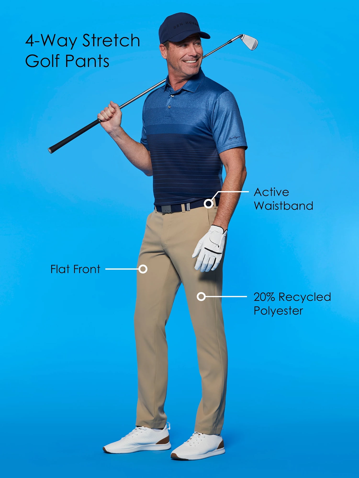 Ben Hogan Men's and Big Men's Flex 4-Way Stretch Golf Pants with Active Waistband, Sizes 28-50