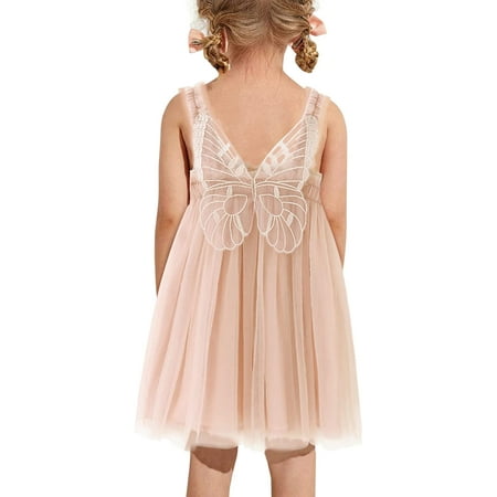 

Summer Dress Girls Layered Butterfly Tulle Tutu Dresses Toddler Cotton Tutu Sleeveless Princess Dress