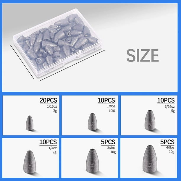Kinbom 60pcs Fishing Weights Sinkers Kit Removable Reusable Fishing Lead Weights Drop Bullet Fishing Weights Sinkers 6