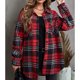 thumbnail image 2 of Chaquetas a cuadros de mujer Otoño e Invierno engrosamiento Casual suelta mujer manga larga solapa camisa con botones LC8511656 Rojo M, 2 of 6