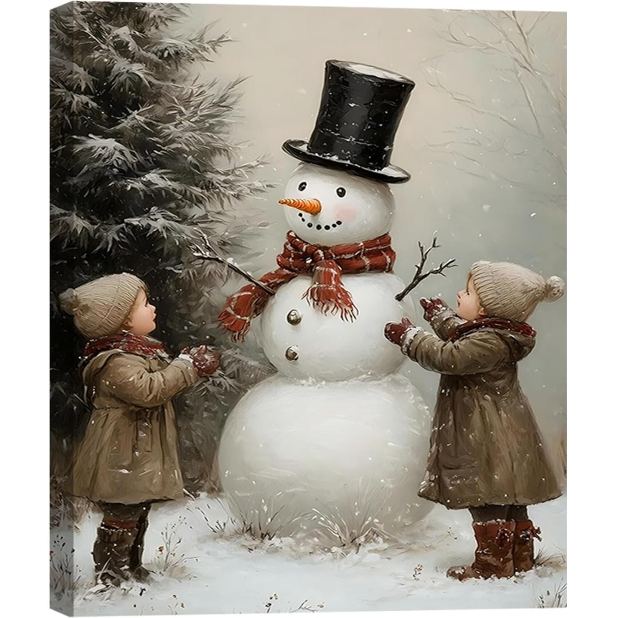 Framed Christmas Decoration, Vintage Christmas Snowman Boys Xmas Wall Art Prints, Vintage Christmas Pictures Artwork, Farmhouse Christmas Wall Decor for Home Indoor