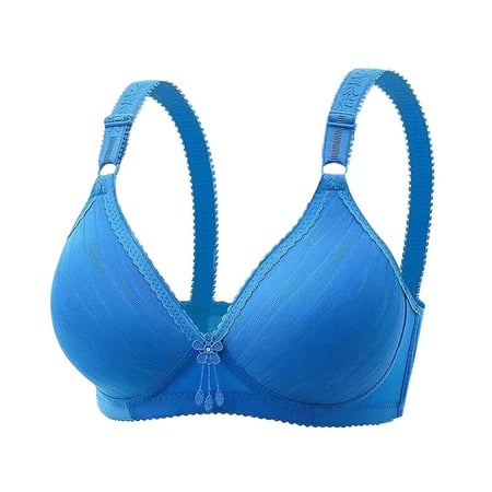 REORIAFEE Full Coverage Bras for Women Wireless Gathered Together Bras Solid Adjustable Straps Brassiere Breathable Spaghetti Straps Comfy Corset Underwear Classic Lingerie Blue XL40/90