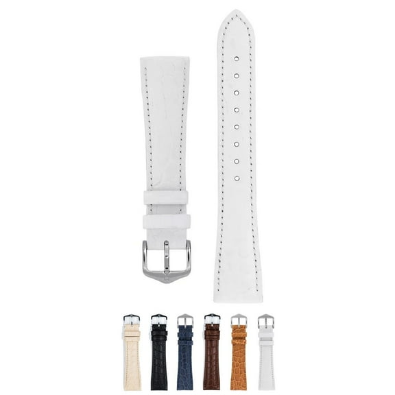 HIRSCH Aristocrat Leather Watch Strap - Crocodile Embossing - White Band / Silver Buckle - L - 18mm