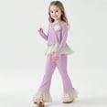 thumbnail image 2 of Krdevn Girls Autumn Outfits Long Sleeve Top with Ruffle Hem and Flared Pants Two Piece Includes Necklace,Size:5-6 Years, 2 of 4