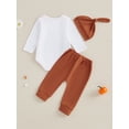 thumbnail image 4 of Suealasg Baby Boys Girls Thanksgiving Clothes Long Sleeve Turkey Print Romper Long Pants Hat Sets 3 6 12 18 Months Infant Boys Girls 3Pcs Spring Fall Pants Set Outfits, 4 of 7