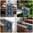 thumbnail image 5 of Teal Boho Floral Table Runner 108 Inches Long,Ethnic Tribe Farmhouse Artwork Cotton Linen Table Runners Dresser Scarves,Decorative Fabric Tabletop Scarf Furniture Cover for Home Dinner Party 13"x108", 5 of 9