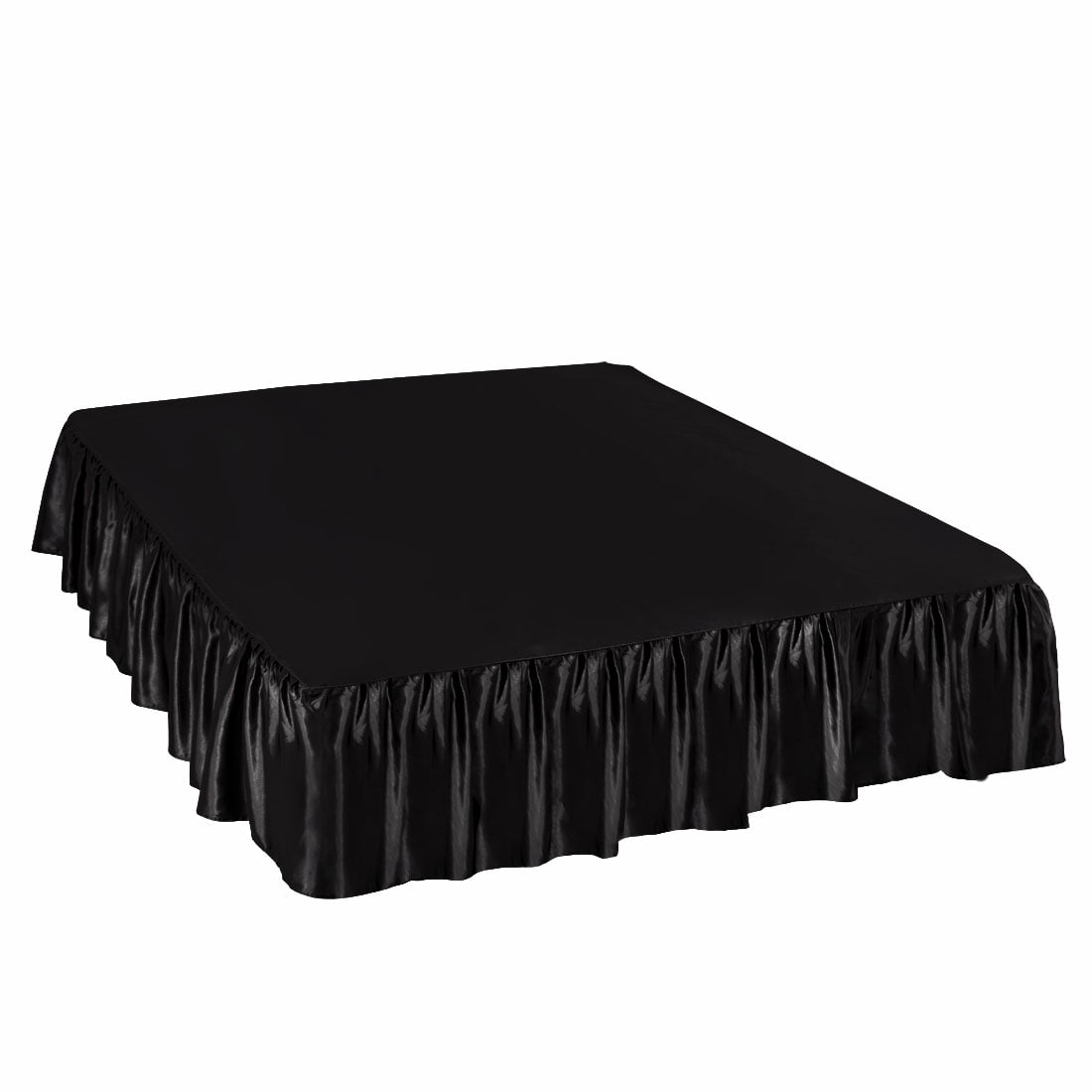 Satin Silk Bed Skirt Dust Ruffle 3 Sided Coverage Black Twin 18" Drop