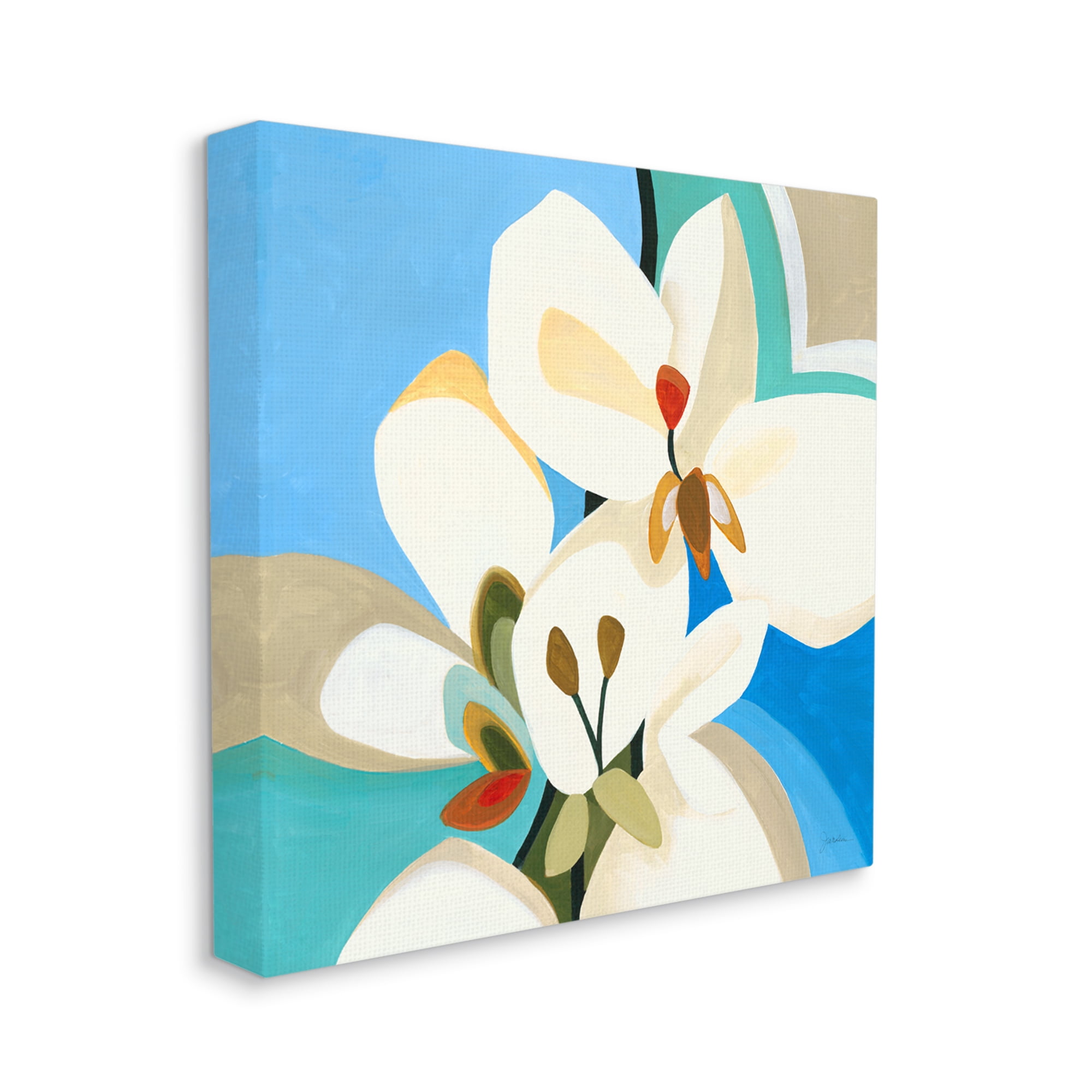 Stupell Industries Modern Blue & White Blossoms Abstract Painting Gallery Wrapped Canvas Print Wall Art, 30 x 30
