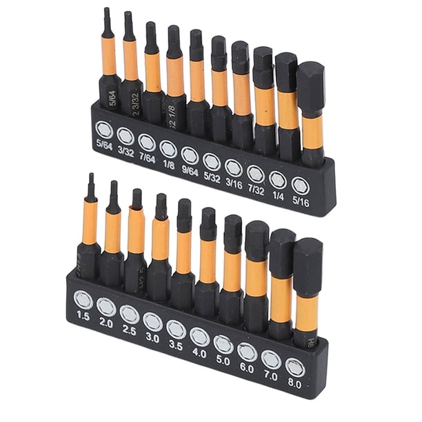 Puntas De Destornillador, Juego De Puntas Hexagonales De 1/4 Pulg. Acero De aleación S2 20 Piezas Diseño Magnético Imperial Métrico Procesamiento CNC Para Mantenimiento De