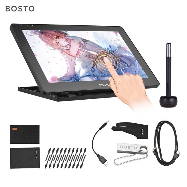 Bosto 16HDT 15.6" IPS Portable Drawing Monitor 1920x1080 Resolution 8192 Pressure Levels Black