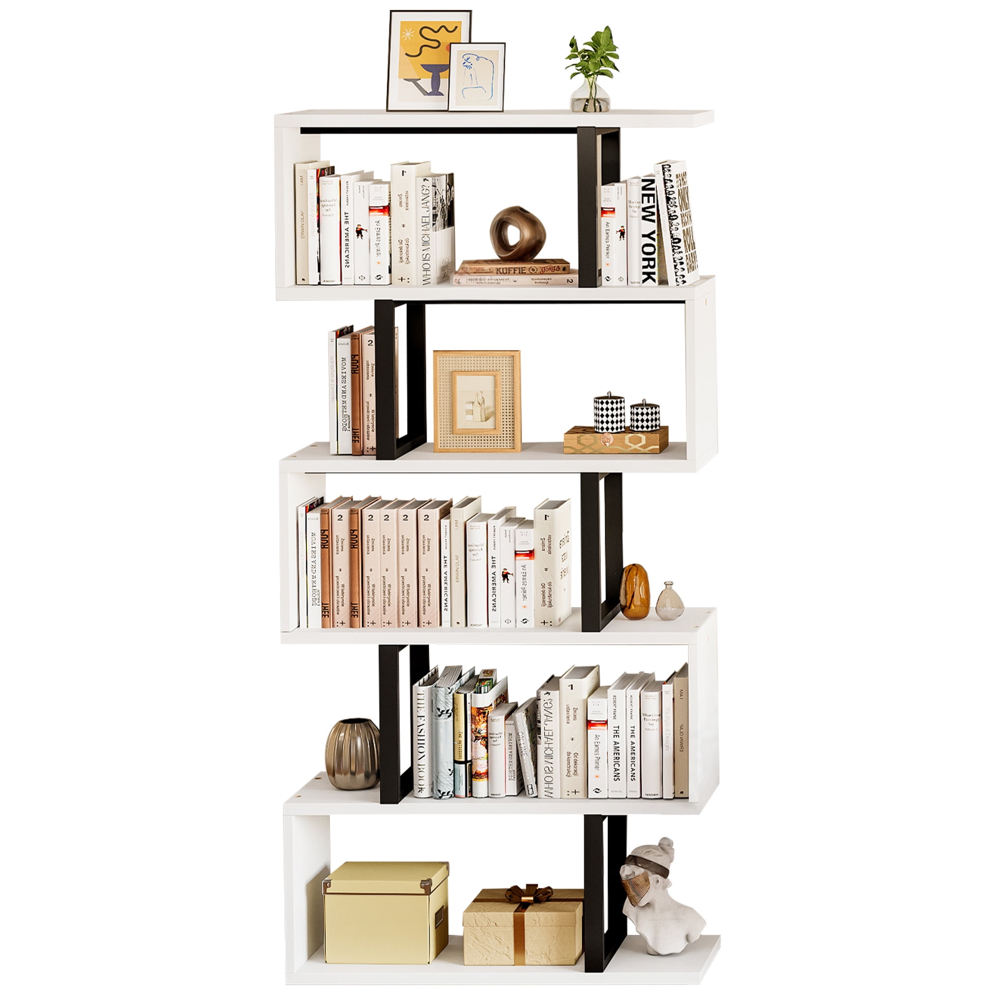 Dextrus 6-Tier S-Shaped Bookshelf , Geometric Tall Bookcase Dextrus 6-Tier S-Shaped Bookshelf , Geometric Tall Bookcase