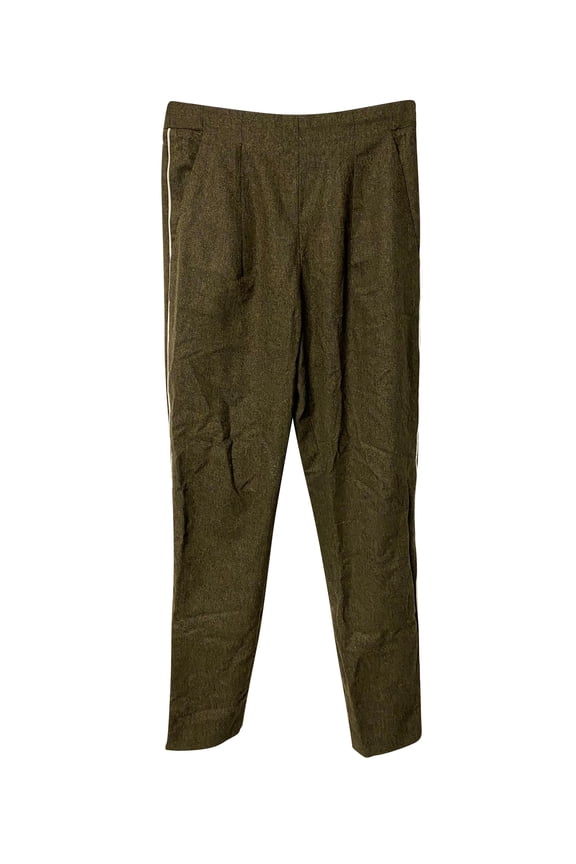 Pre-Owned Fendi Tailored Pants with Side Stripe in Green Virgin Wool