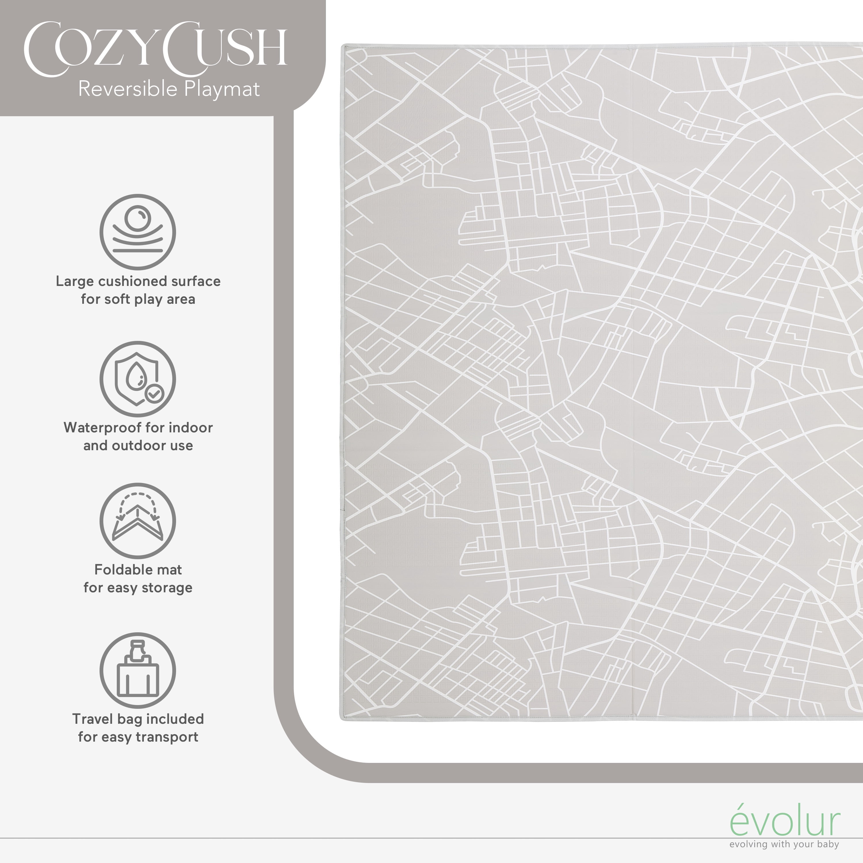 Evolur CozyCush Reversible Non-Toxic Baby Kids Playmat , WorkZone