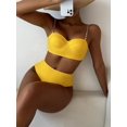 thumbnail image 4 of Bikini de realce para mujer, traje de baño liso con parte superior envolvente, cadena con aros, correas en los hombros, cintura alta, traje de baño para playa, 4 of 5
