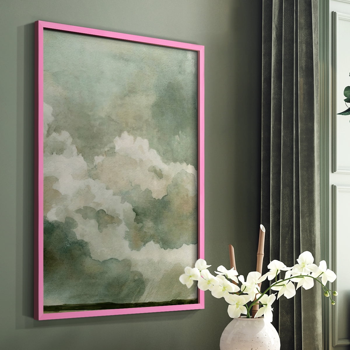 Coming Rain II Framed Print in Pink Solid Wood Framed Print No Nail Hanging
