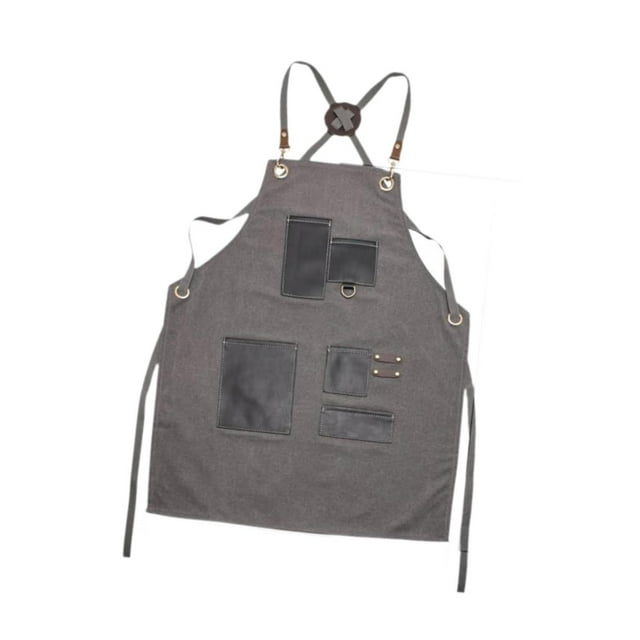 Delantal de lona con bolsillos Delantal de barbero Delantal multiusos para estilista de servicio gris