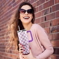 thumbnail image 5 of 30 Oz Purple Checkered Tumbler with Handle Lid and Straw, Checkered Tumbler Water Bottle Travel Coffee Cup Mug,Checkered Gifts for Women Men, 5 of 6