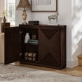 thumbnail image 3 of Mid-Century Modern V-Shape Storage Cabinet, Buffet Cabinet, Narrow Side Cabinet for Living Room/Entryway/Hallway/Kitchen/Coffee Bar (Dark Walnut), 3 of 9