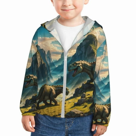 

Lukts Valley River Dinosaur Print Children s Long-Sleeved Sun Protection Clothing Hooded Sweatshirts for Boys and Girls Outdoor Sports-3 Years
