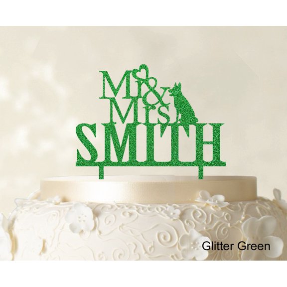 "Mr & Mrs Wedding Cake Topper Custom Glitter Green Cake Topper Color Option Available 5""-7"" Inches Wide"
