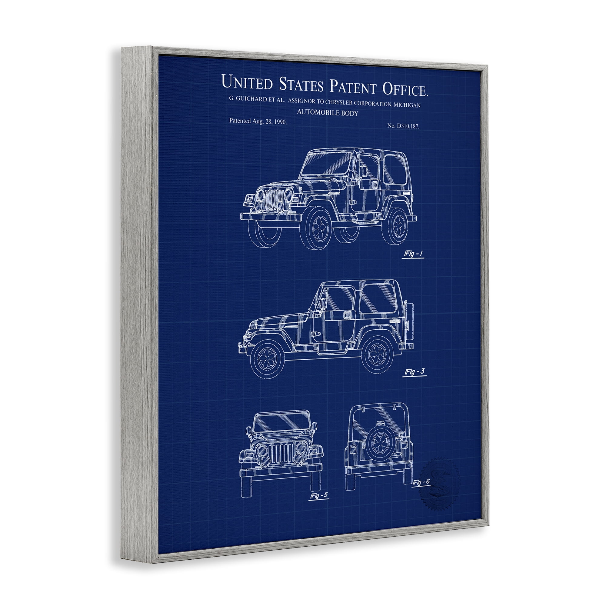 Stupell Industries Automobile Body Blueprint Transportation Painting Gray Framed Art Print Wall Art, 11 x 14