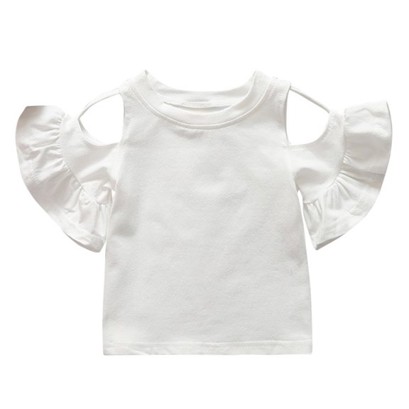 Bobifish Toddler Girls Tshirt Sweet Ruffle Sleeve Cold Shoulder Solid T Shirt Cute Kid Summer Daily Casual Top,sizes 2-3T