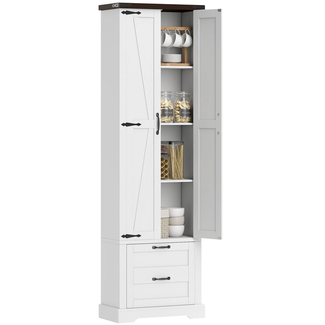 HOMCOM 71" Kitchen Pantry Cabinet, Farmhouse Kitchen Storage Cabinet, White