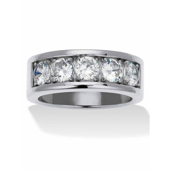 PalmBeach Jewelry 1.75 TCW Round Cubic Zirconia Stainless Steel 5-Stone Ring