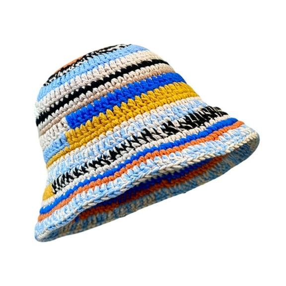 lanema Crochet Wide Brim Bucket Hat Winter Fisherman Hat Crochet Stripe Fisherman Hat for Teens Windproof Commute Hat