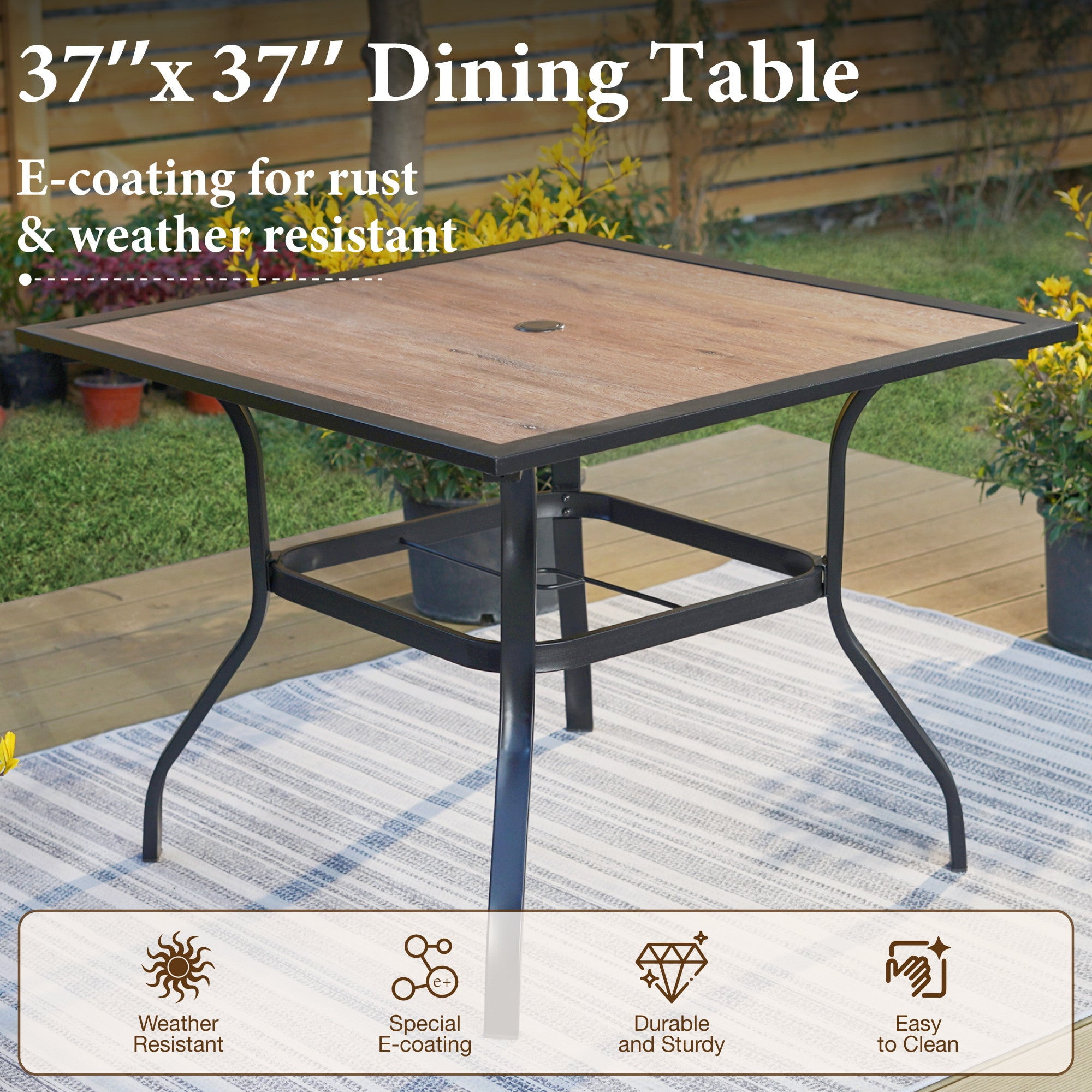SUMMIT LIVING 5-Piece Patio Dining Set, 4 Wicker Cushioned Chairs & 37" Wood-Like Square Table, Navy Blue