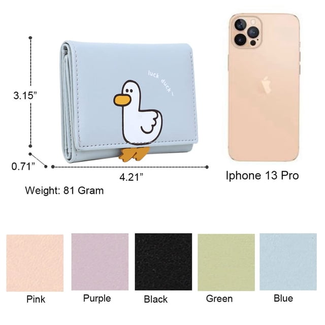 SUTENGDA 3D Duck Wallet Mini Folding Purse Holder ID Window Purse Multi Slot Card Pack Purpel