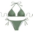 thumbnail image 5 of TEVEQ Women's Solid Color Triangular Cup Bikini Neck Strappy Two Swimsuit Swim Suits for Women 2025 Bikini Sets for Women Bathing Suit for Women Bikini 2025 New Triangle Bikini Sets Green M, 5 of 5