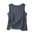 thumbnail image 3 of Craaazy Débardeur Femme Couleur Unie Style Lin Col Rond Sans Manches Fendu Côté Blouse Décontractée pour Cadeaux d'Été, 3 of 4