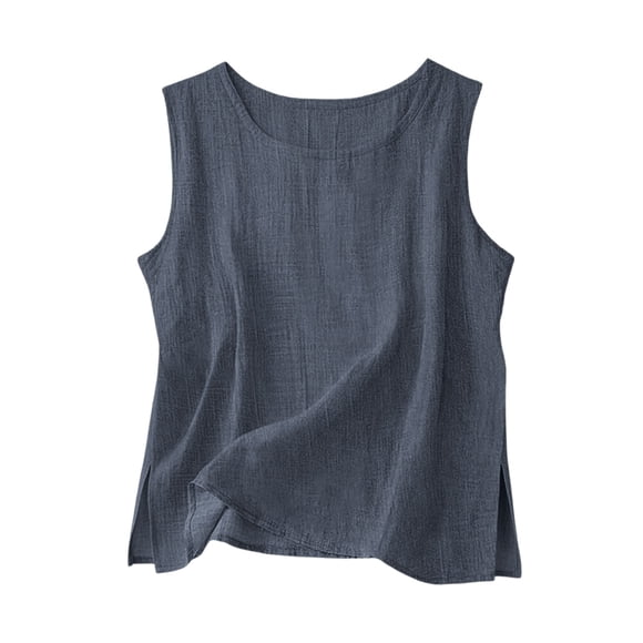 Fewfanhot Women Clothing Cotton Linen Sleeveless Summer Tunic Top Loose Fit Lightweight Casual Blouses
