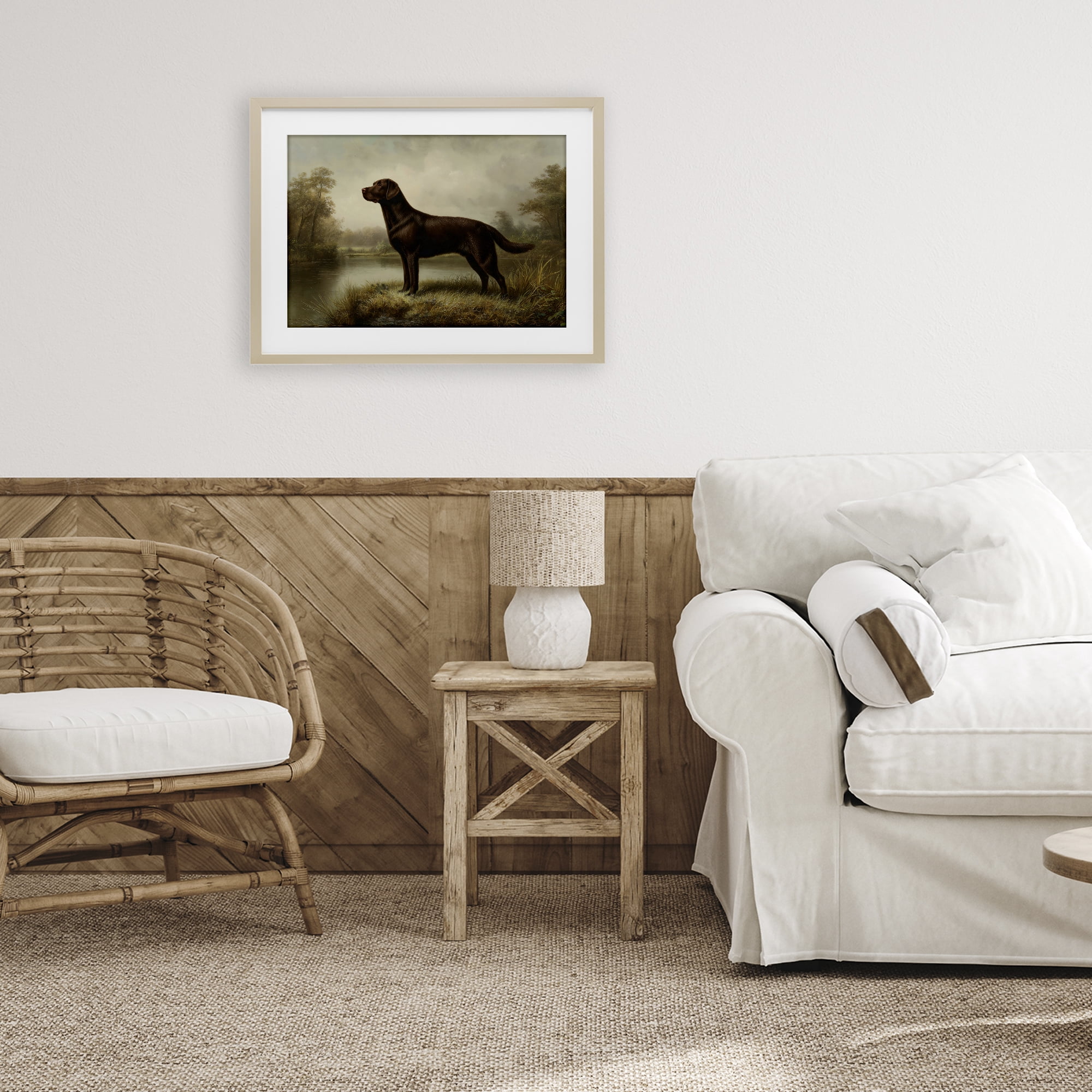 Stupell Industries On Alert Chocolate Lab Birch Framed Print Under Glass, design by Petal Prints Design