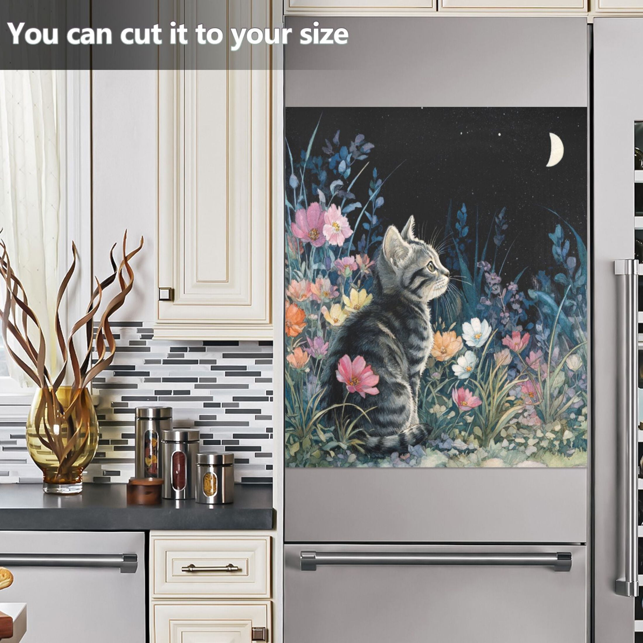 Dishwasher Magnetic Sticker 23x26 Inch Refrigerator Magnetic Sticker Washing Machine Magnetic Sticker Kitchen Panel Magnetic Sticker Home Decor Night Cat