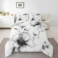 thumbnail image 2 of jejeloiu Gray Flower Floral Queen Comforter Set,Modern Aesthetic Art Bedding Sets,Rustic Plant Bedding Comforter Set For Men Women,Breathable Home Decor Reversible,3 Pieces, 2 of 8