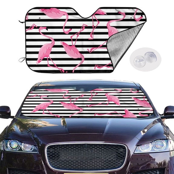 Picia Flamingos Curved Windshield Sunshade Accordion Folding Style Auto Shade for Car Truck SUV Van Blocks UV Ray Sun Visor Protector -