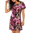 thumbnail image 2 of Uemuo Rose Flowers Pattern Women’s Nightdress – Casual Sleep Shirt, Soft Relaxed Fit Short-Sleeved Cotton Sleepwear for Home, Bedtime, and Lounging, 2 of 6