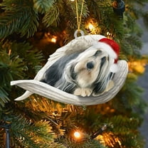 CuiLiyq Personalized Chihuahua Ornament, 2D Acrylic Chihuahua Dog Ornament with Angel Wing and Christmas Hat, for Christmas Tree andRearview Mirror Ornament