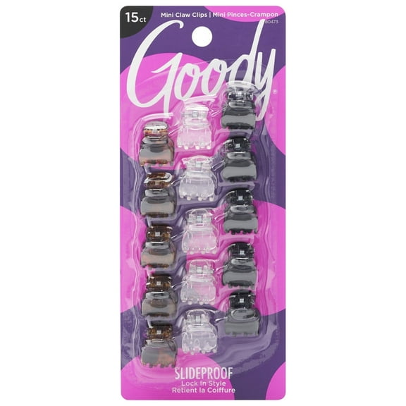 Goody Mini Basic Half-Claw Clips, Hair Clips, Assorted Colors, 15 Pk