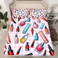 thumbnail image 2 of Ensemble de Draps Cosmétiques 2 Taies d'Oreiller, Thème Maquillage Femmes Rouges à Lèvres Parfum Ensemble de Draps, Dégradé Rose Violet à Carreaux Patchwork avec Poche Profonde, Drap Plat Supérieur, Taille Très Grand, 2 of 6